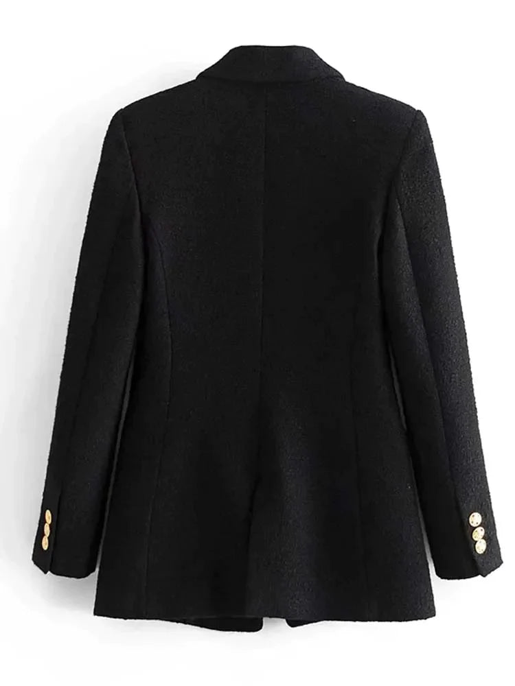 shoreshop-womens-woolen-blazer -Women 2023 Autumn Suits Metal Double Breasted Woolen Blazers Coat-4