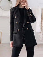 shoreshop-womens-woolen-blazer -Women 2023 Autumn Suits Metal Double Breasted Woolen Blazers Coat