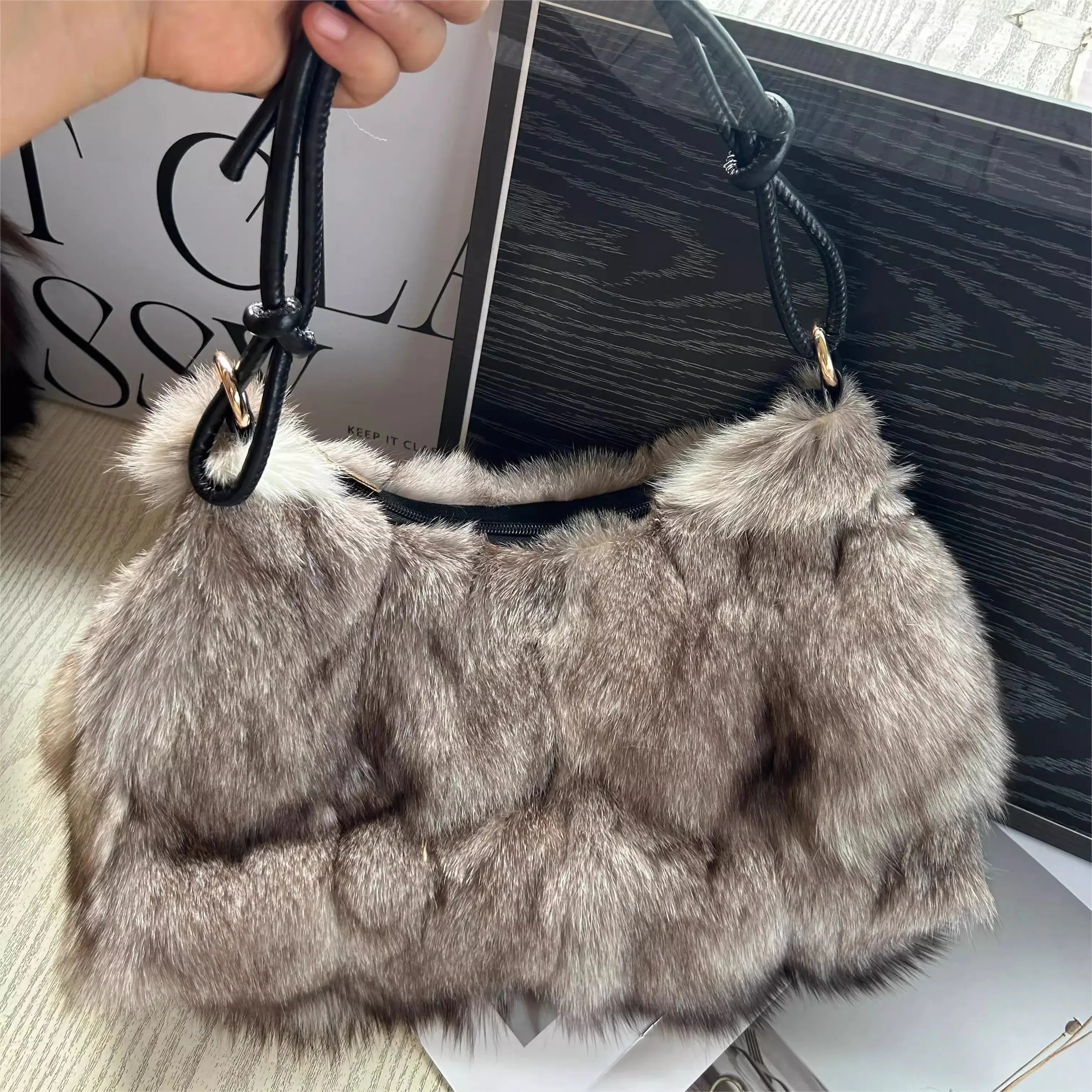 Women's Real Fox Fur Woman Ladies Crossbody Bag