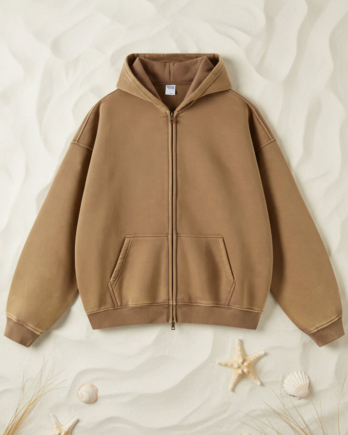 Women’s Ashore Sand Washed Full Zipper Oversized Hoodie Sweatshirts