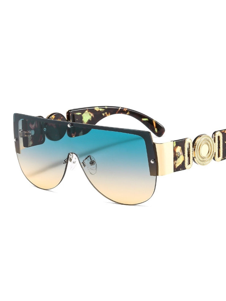 2022 New Shield Sunglasses Women Men Green Leopard Luxury Gradients Lens Metal Frame Sunglasses