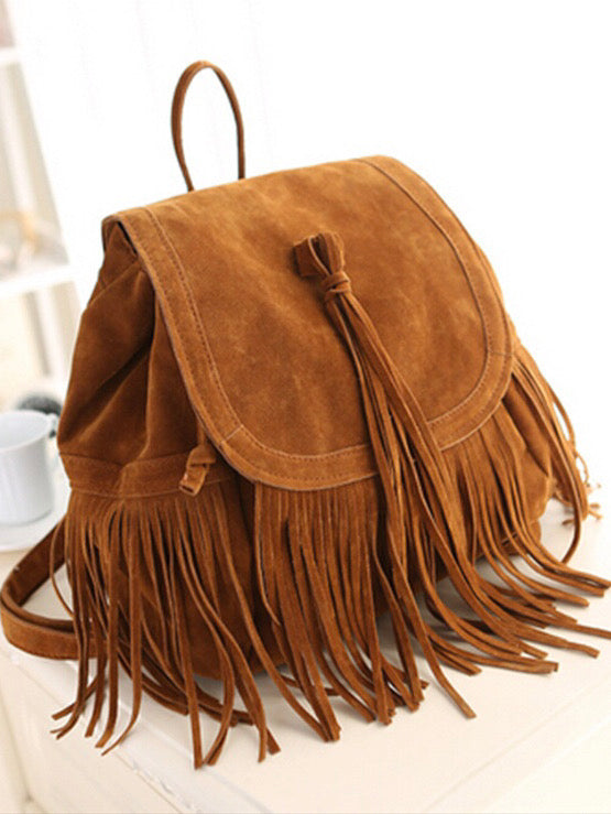 2022 New Western Women Tassel Backpacks Girls Vintage Suede Shoulder Bag