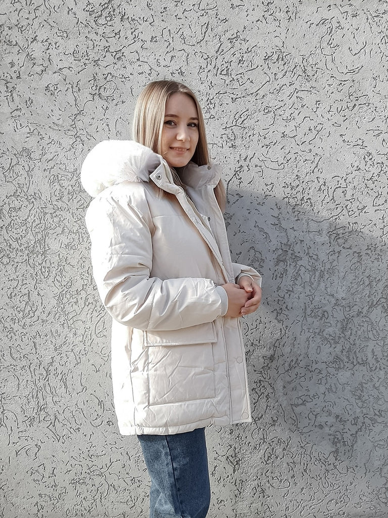 Ashore Winter Shop Factory Price Women Thick Warm Parkas Female Outerwear 2022 Cotton Padded Fur Parka New Big Fur Collar Down Winter Jacket 