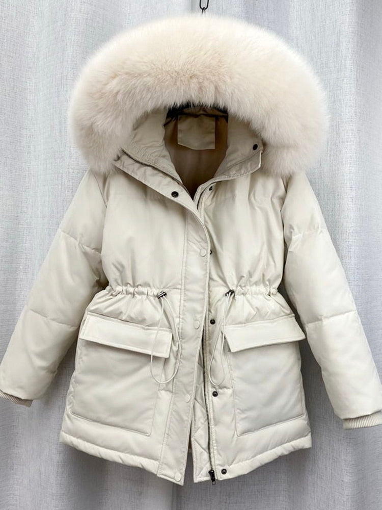 Ashore Winter Shop Factory Price Women Thick Warm Parkas Female Outerwear 2022 Cotton Padded Fur Parka New Big Fur Collar Down Winter Jacket 