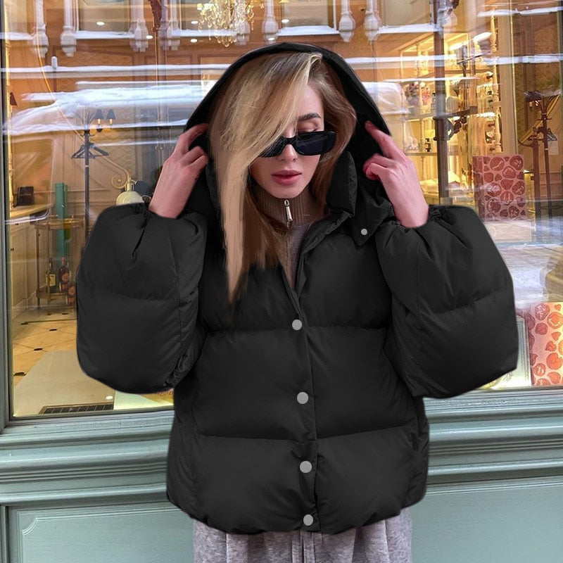 2022 Cotton Padded Women Parkas Winter Warm Loose Solid Thicken Coats