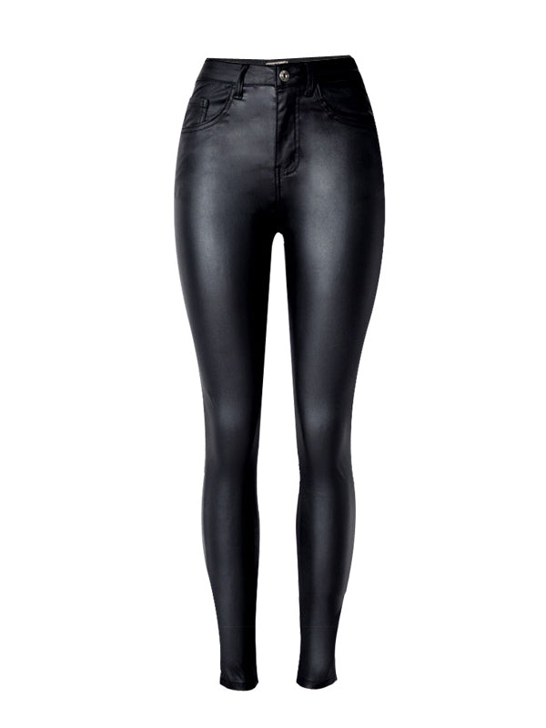 2022 Black Women Jeans Slim Faux Leather Jeans Stretch Female Jeans