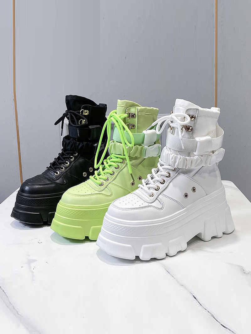 2022 Women's Height-increasing Thick-soled Boots Wedge Heel Lace-up Decorative Women's Shoes