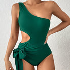 Ashore Swim Shop 2023 New Sexy One Piece One shoulder Swimsuit Solid Green Swimwear Women Bathing Suit Beach Wear Backless Monokini Summer