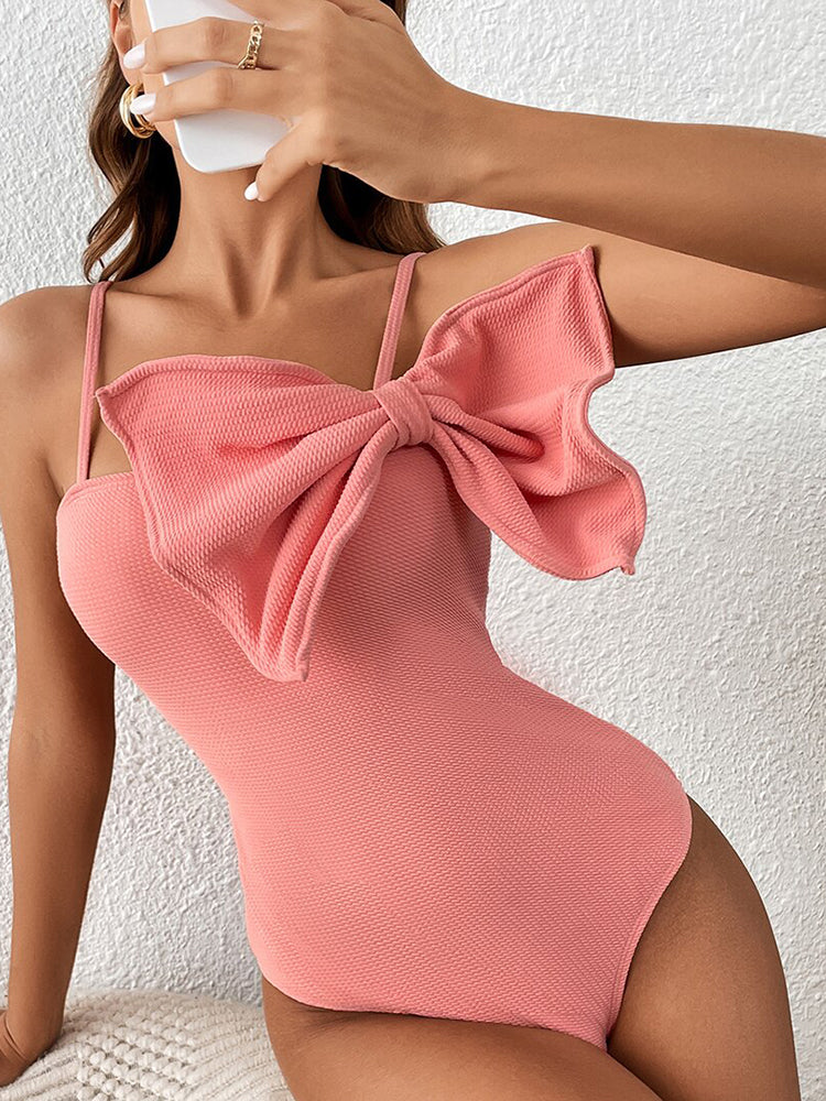 ASHORE Swim Shop 2023 New Sexy One Piece Swimsuit Solid Pink Ruffle Swimwear Women Bathing Suit Beach Wear Backless Monokini Summer