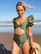 2023 White Swimsuit Women Deep-V One Piece Swimsuit Mesh Ruffle Beachwear Bathing Suit Vintage Retro Monkini