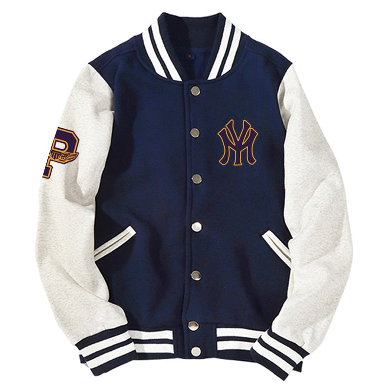 New Arrival Letter Rib Sleeve Cotton Top Fashion Logo Single Breasted Casual Print Baseball Jacket