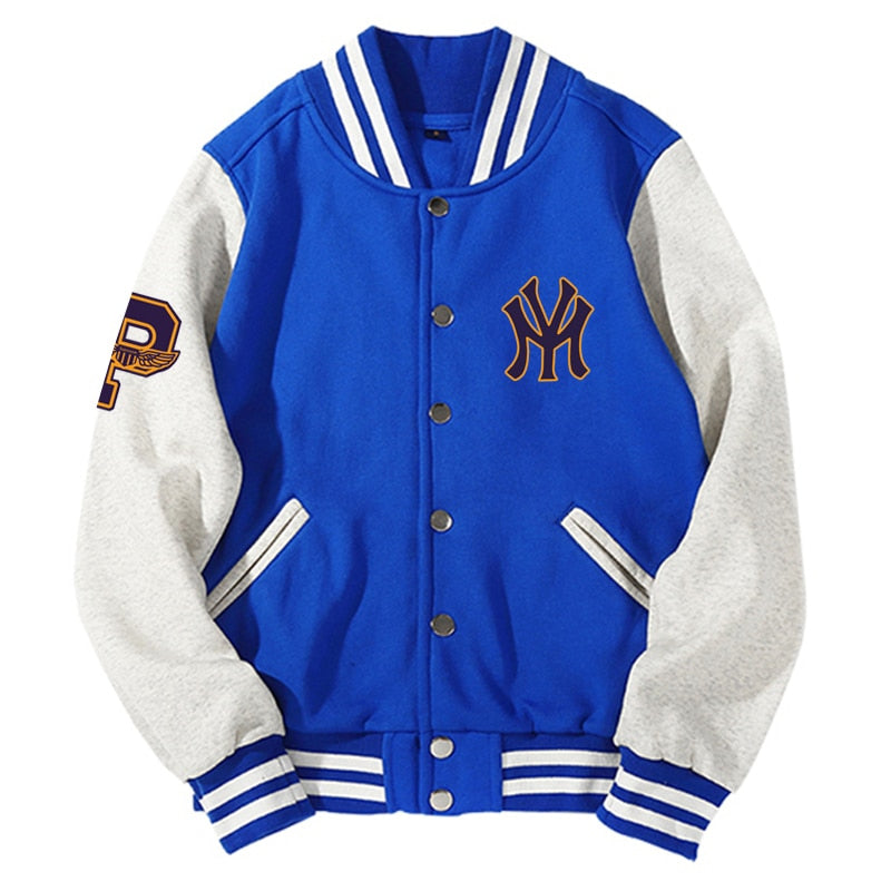 New Arrival Letter Rib Sleeve Cotton Top Fashion Logo Single Breasted Casual Print Baseball Jacket