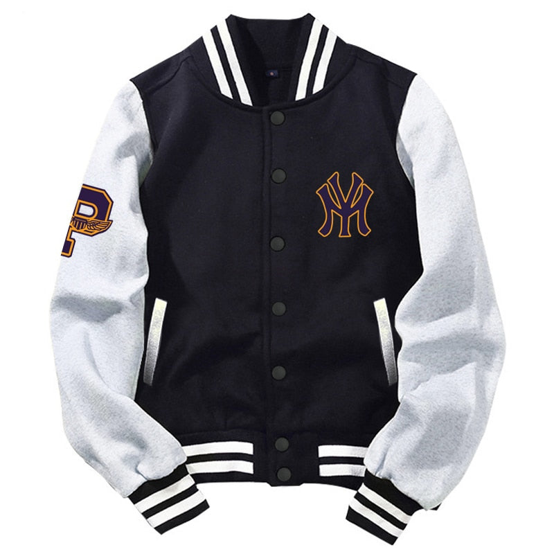 New Arrival Letter Rib Sleeve Cotton Top Fashion Logo Single Breasted Casual Print Baseball Jacket