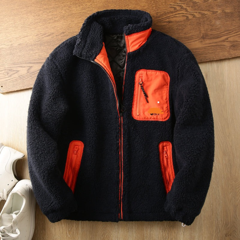 Autumn and winter mens quilted warm short stand collar cotton lambswool berber coat