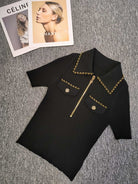 Ashore Boutique 2023 Summer Luxury Chain Design Polo Collar Slim Short Women Y2K Mini