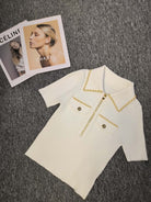 Ashore Boutique 2023 Summer Luxury Chain Design Polo Collar Slim Short Women Y2K Mini