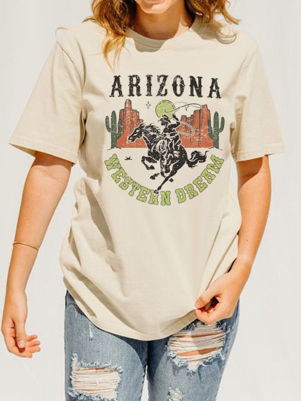 Arizona Cowgirl Desert Cactus Graphic T Shirts Retro Western Cowgirl Women's T-Shirt
