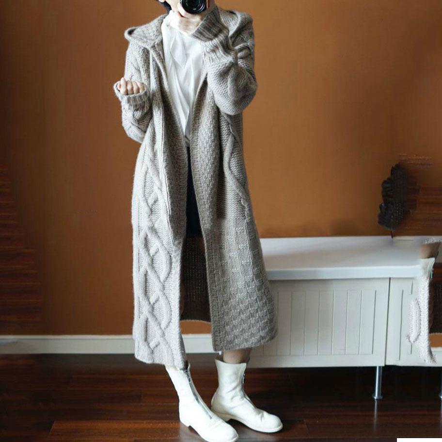 Womens Winter Solid Vintage Stitched Thicken Sweater Loose Long Coat