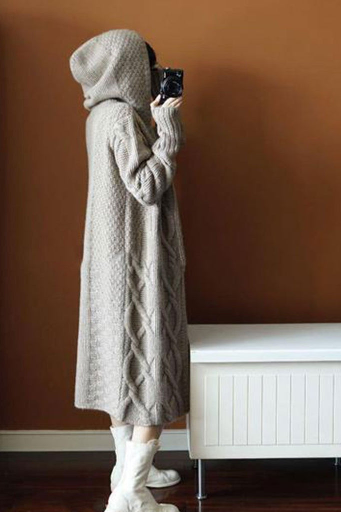 Womens Winter Solid Vintage Stitched Thicken Sweater Loose Long Coat