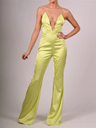 Summer Jumsuit Chain Lace-up Satin Boydcon  Jumpsuit Women Backless High Street One Piece Wide Leg Jumpsuits