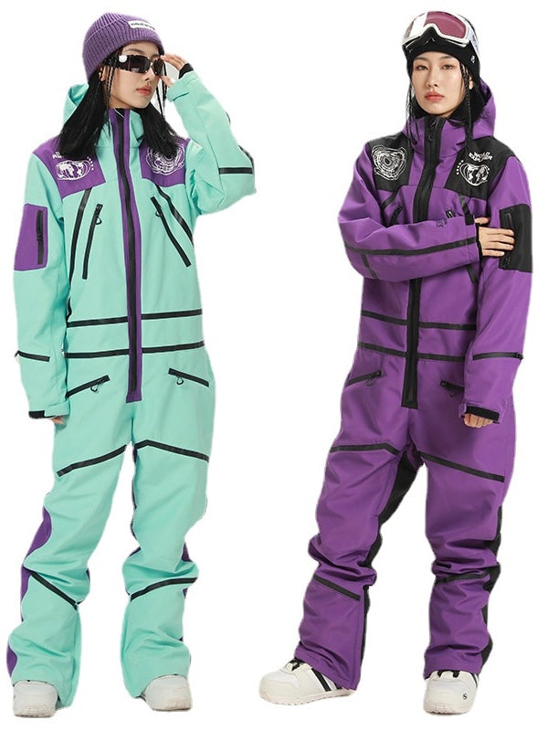 2022 Waterproof Hooded Female Ski Jumpsuit Sport Woman Snowboard Suit Winter Women One Piece Snowsuit