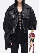 2022 Autumn Women Motorcycle Jackets Zipper Spliced Short Faux Leather Coat