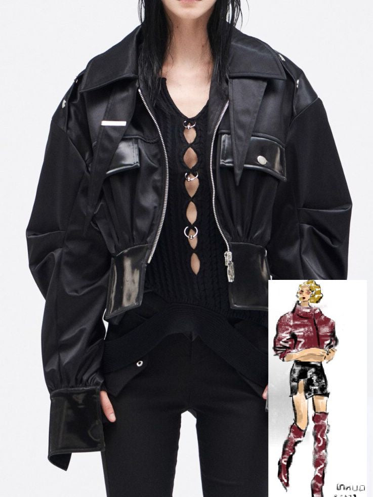 2022 Autumn Women Motorcycle Jackets Zipper Spliced Short Faux Leather Coat