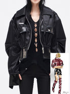 2022 Autumn Women Motorcycle Jackets Zipper Spliced Short Faux Leather Coat