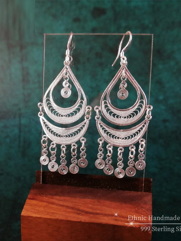 Sterling Silver Bohemian Tassel Earrings For Women Jewelry