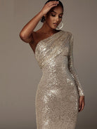 Ashore Free Shipping Sexy One Shoulder Dress Women Sparkle Sequence Dresses