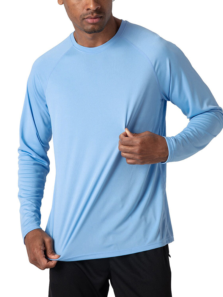 2pcs Men's Upf 50+ Sun Protection Shirt, Quick Dry Mid Stretch Long Sleeve Rash Guard For Fishing Hiking Outdoor