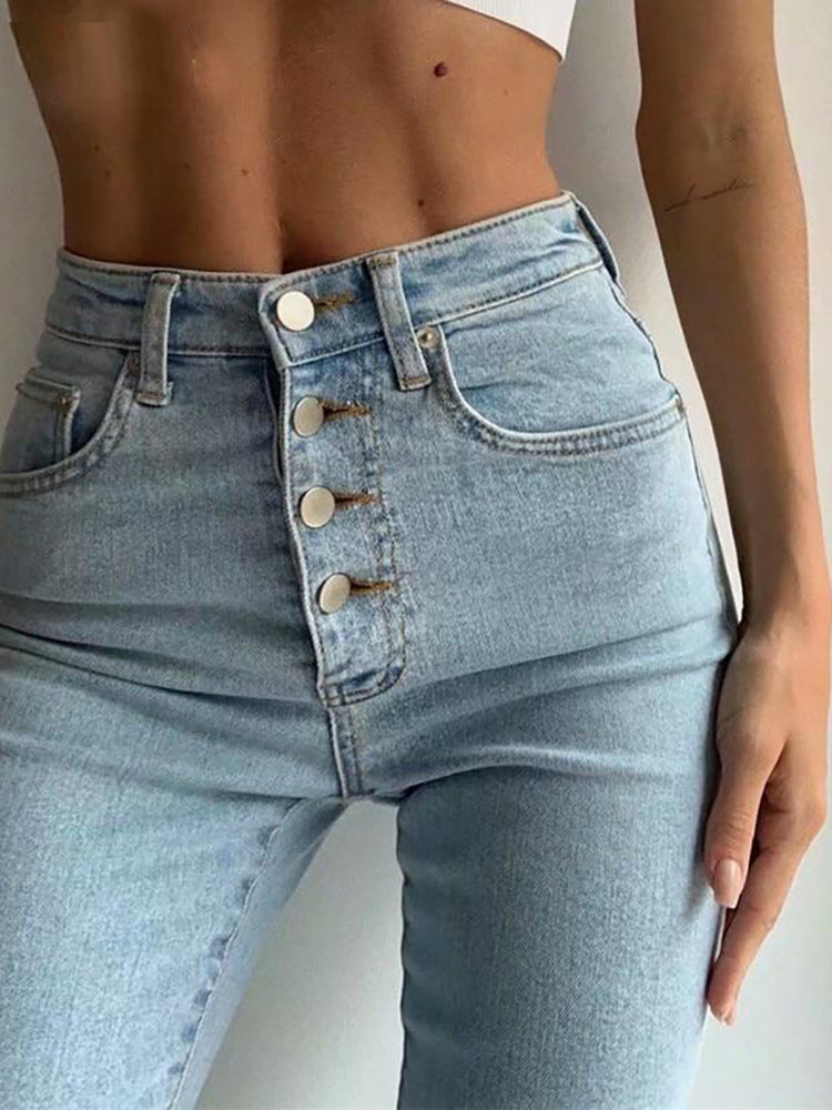 Women Slim Fit Stretch Denim Pants Full Length Denim Tight Trousers