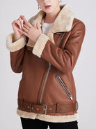 2022 Winter Coats Women Thick Faux Leather Fur Sheepskin Motorcycle Coat