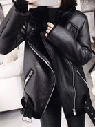 2022 Winter Coats Women Thick Faux Leather Fur Sheepskin Motorcycle Coat