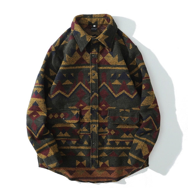 Western Aztec Tribal Indian Button Shirts Mens Women Geometry Pattern Shirt Jackets