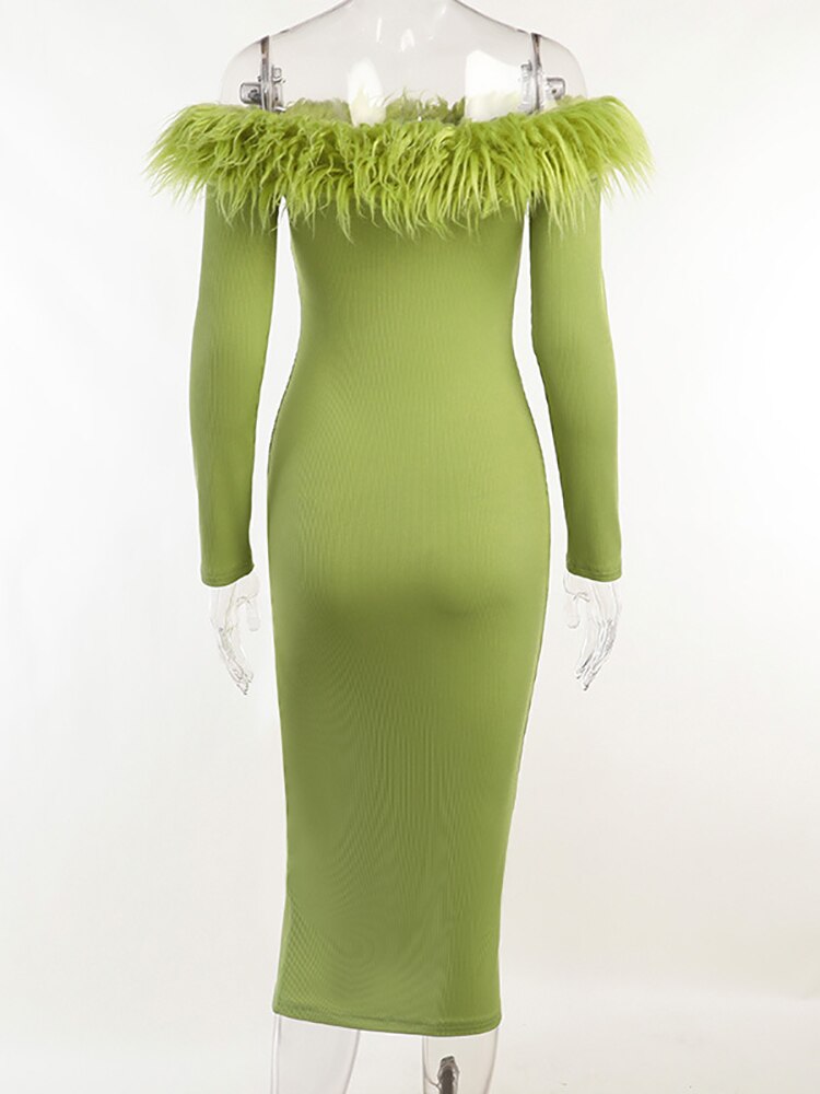 ASHORE SHOP Sexy Strapless Feather cocktail Dress Women Dress Green