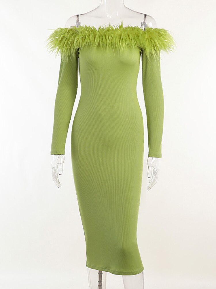 ASHORE SHOP Sexy Strapless Feather cocktail Dress Women Dress Green