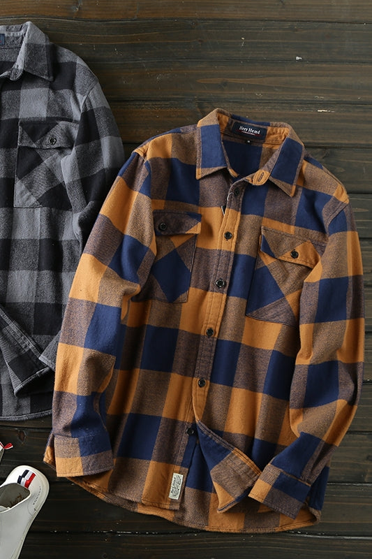 Ashore-Mens-Shop-autumn- winter-thickened-brushed-cotton-plaid -ong-sleeved-shirt