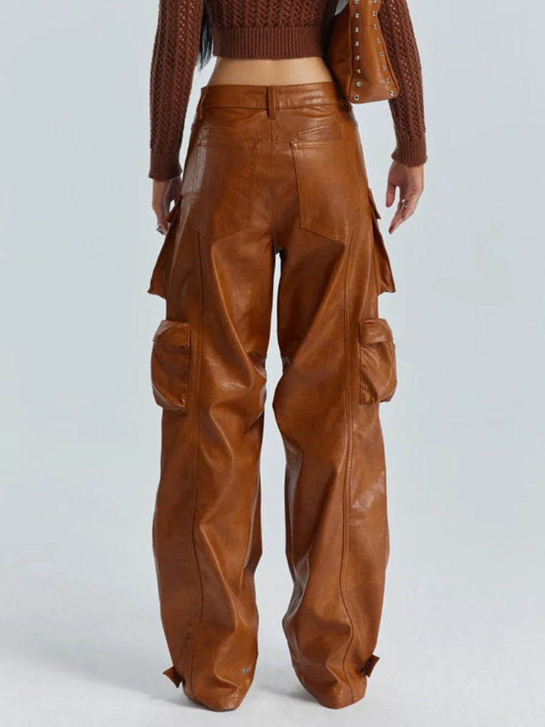 Ashore-shop-Women_Leather_Pants_Multi_Pockets_High_Waist_Trousers_Loose_Casual_All_Match_Long_PU_Cargo_Pants7