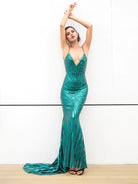 AshoreShop Gleaming Sequins Shapely Elegant Mermaid Long Dress to Dazzle