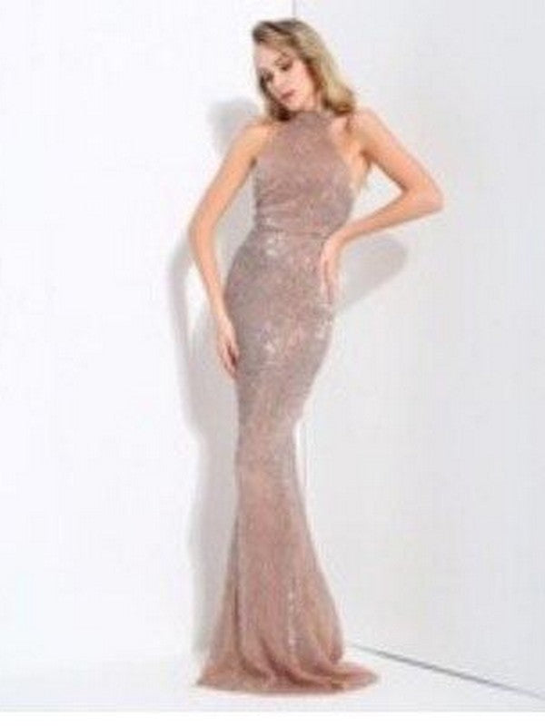 AshoreShop Mermaid Sequin Elegant Long Sleeveless Evening Dress Shimmering Color