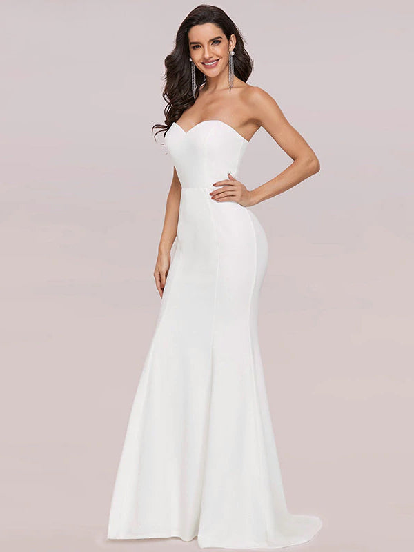 AshoreShop White Elegant Long Wedding Dress Sweep Great Fit Sleeveless Classic Backless