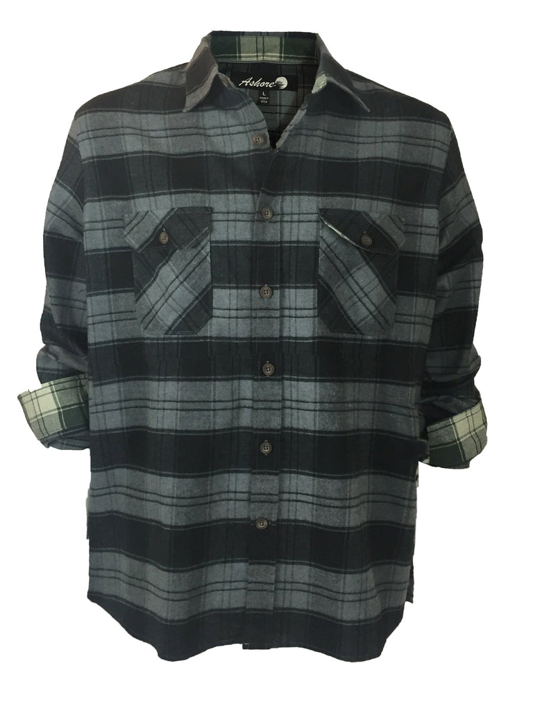 ASHORE Men High Quality Cotton/Poly Cotton Black/Grey Block Plaid Shirt