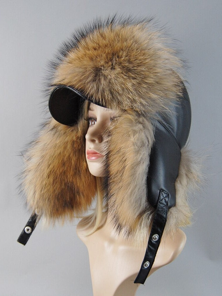 Ashore Shop Mens or Womens Bomber Style Real Fox Fur Winter Warm Hat