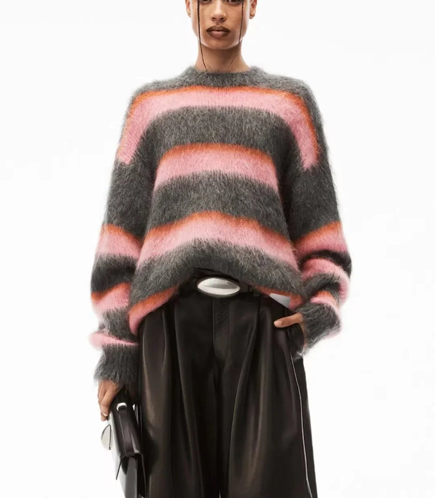 Ashoreshop-2024-New-Autumn-and-Winter-New-Contrast-Striped-Mohair-Loose-Knitted-Sweater-0