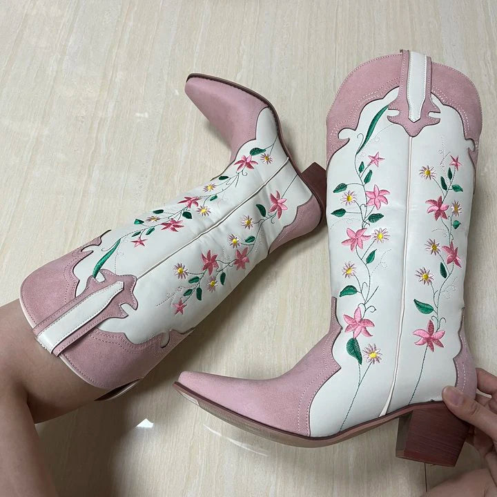 Ashoreshop-Cowgirl-Boots-Pink-Flower-Embroidered-Knee-Shoes-For-Women-Mid-Calf-Western-Botas-Cowboy-5