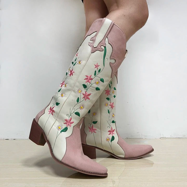 Ashoreshop-Cowgirl-Boots-Pink-Flower-Embroidered-Knee-Shoes-For-Women-Mid-Calf-Western-Botas-Cowboy-6