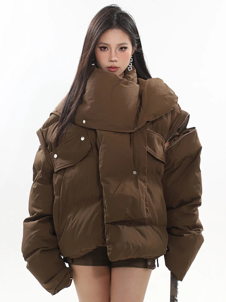 Ashoreshop-Fashion-Women-s-Scarf-Collar-Down-Jacket-Loose-Versatile-Detachable-Sleeve-Cotton-Padded-Coa3