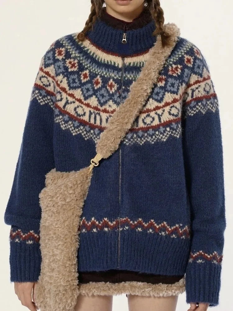 Ashoreshop-Vintage-Zipper-Women-Cardigan-Fair-Isle-Sweater-Half-High-Collar-Long-Sleeve-Knitwear
