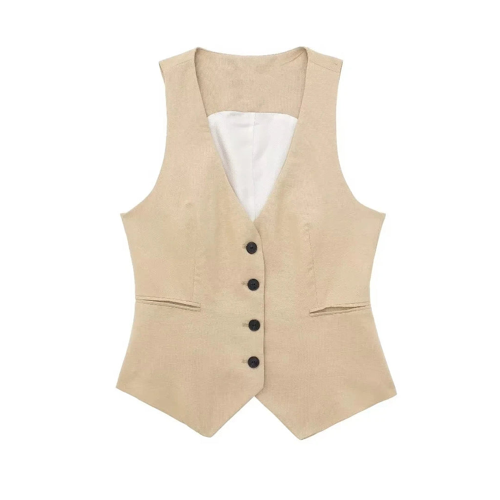 Ashoreshop-Women's Vest Linen Sleeveless Suit Vest for Women 20244